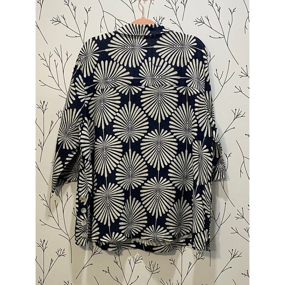 JOIE 100% Linen Collard Split Neck Tunic Top Size 2X Palm Leaf Tropical Resort - Picture 4 of 8